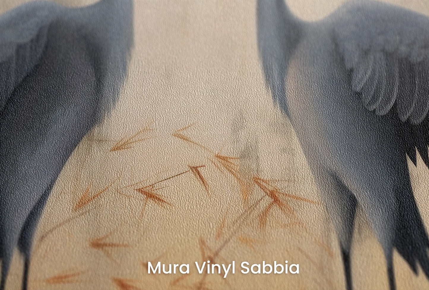 Zbliżenie na artystyczną fototapetę o nazwie Tranquil Symphony na podłożu Mura Vinyl Sabbia struktura grubego ziarna piasku.