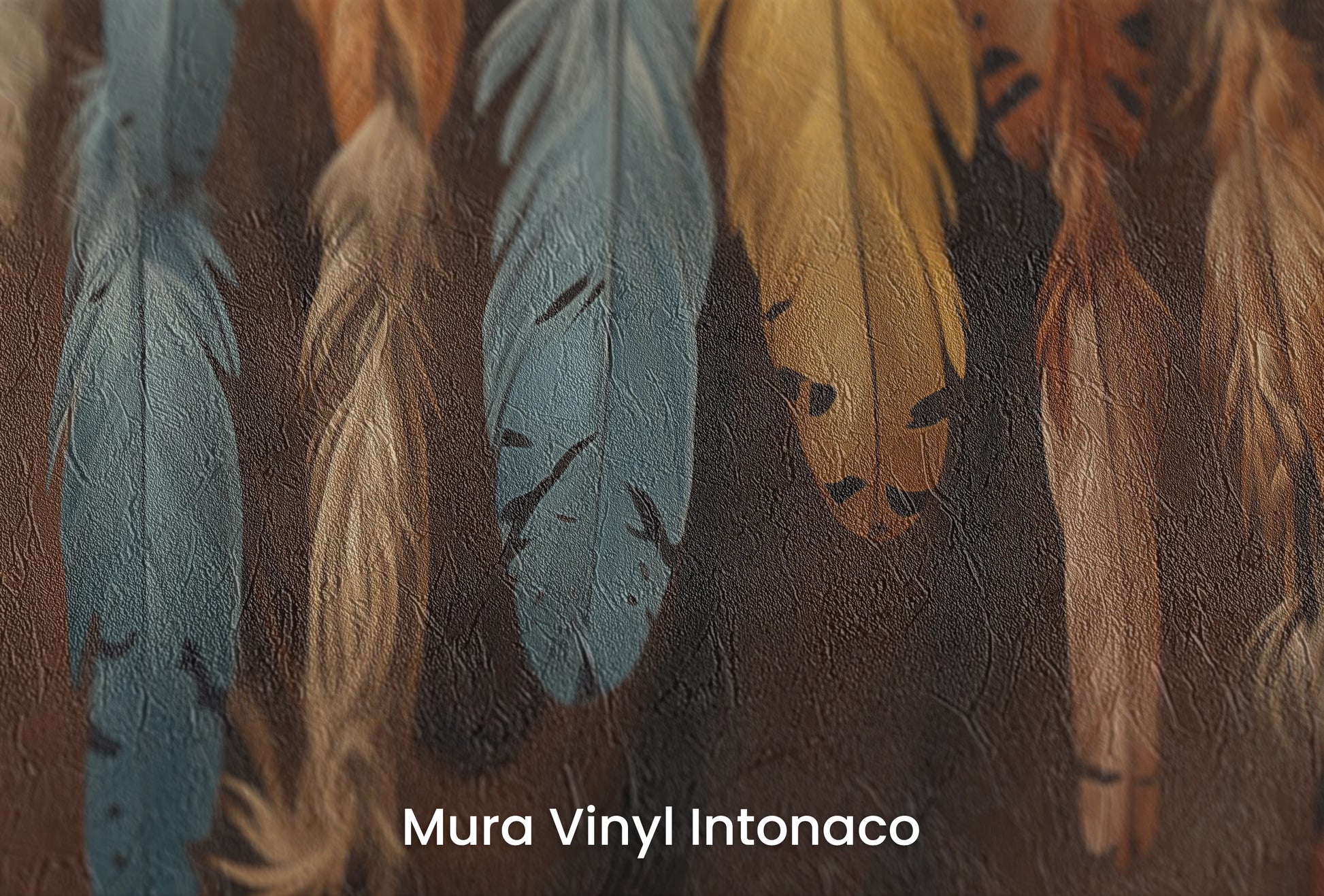 Zbliżenie na artystyczną fototapetę o nazwie Earthy Spectrum na podłożu Mura Vinyl Intonaco - struktura tartego tynku.