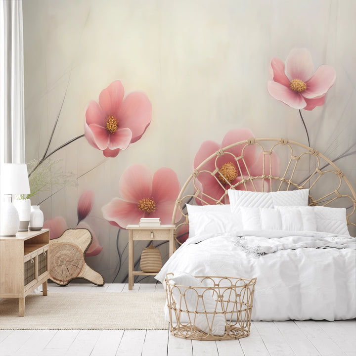 Fototapeta artystyczna o nazwie Delicate Bloom pokazana w aranżacji wnętrza.