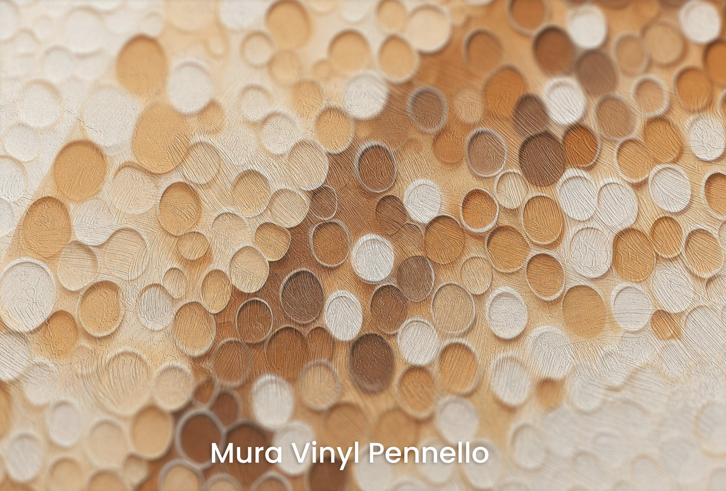 Zbliżenie na artystyczną fototapetę o nazwie GOLDEN BUBBLE SWARM na podłożu Mura Vinyl Pennello - faktura pociągnięć pędzla malarskiego.