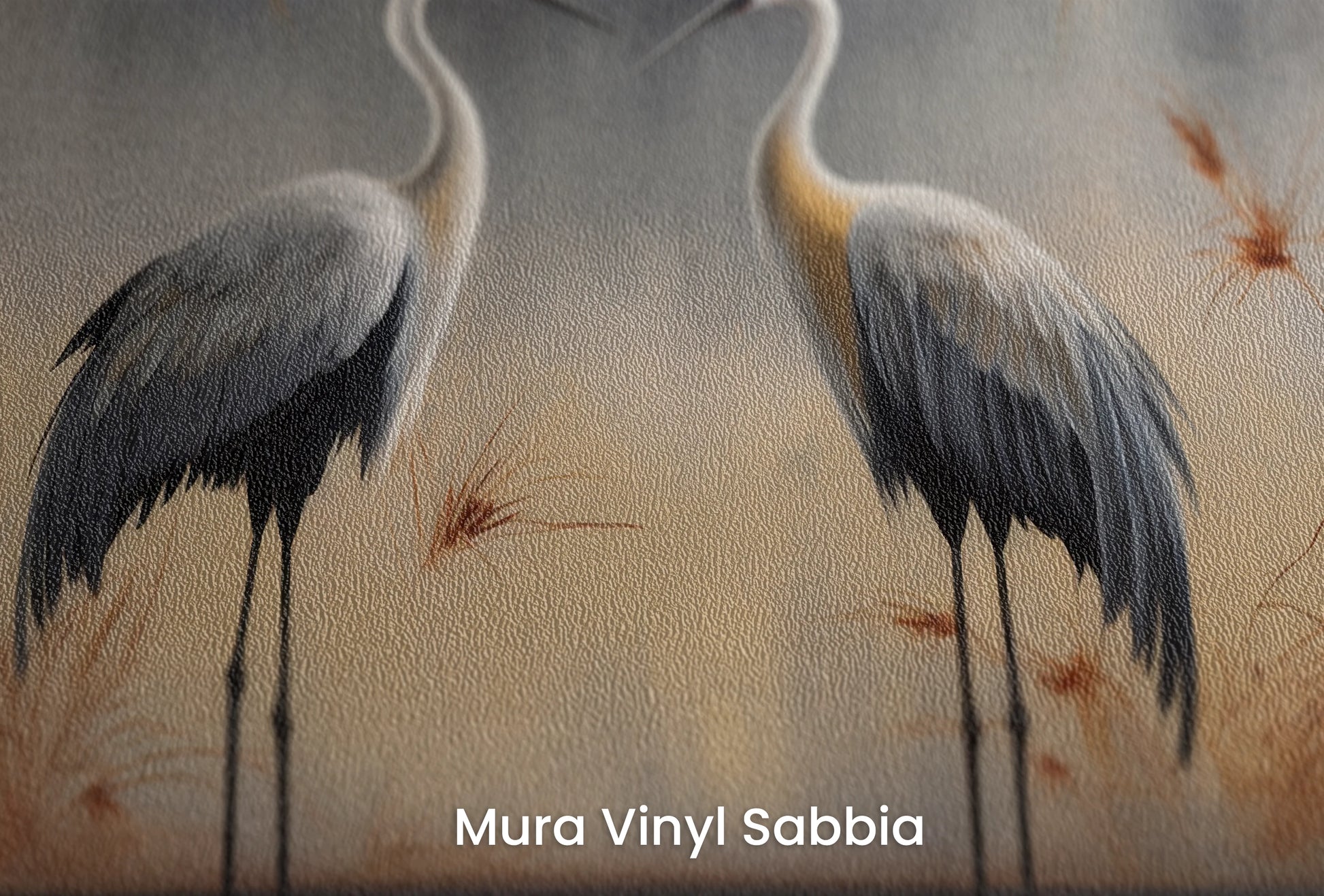 Zbliżenie na artystyczną fototapetę o nazwie Dusk Serenity na podłożu Mura Vinyl Sabbia struktura grubego ziarna piasku.