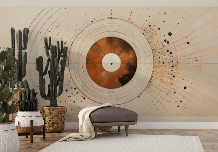 Fototapeta malowana o nazwie SOLAR ECHO IN WARM NEUTRALS pokazana w aranżacji wnętrza.