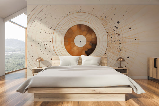 Wzór fototapety artystycznej o nazwie SOLAR ECHO IN WARM NEUTRALS pokazanej w aranżacji wnętrza.