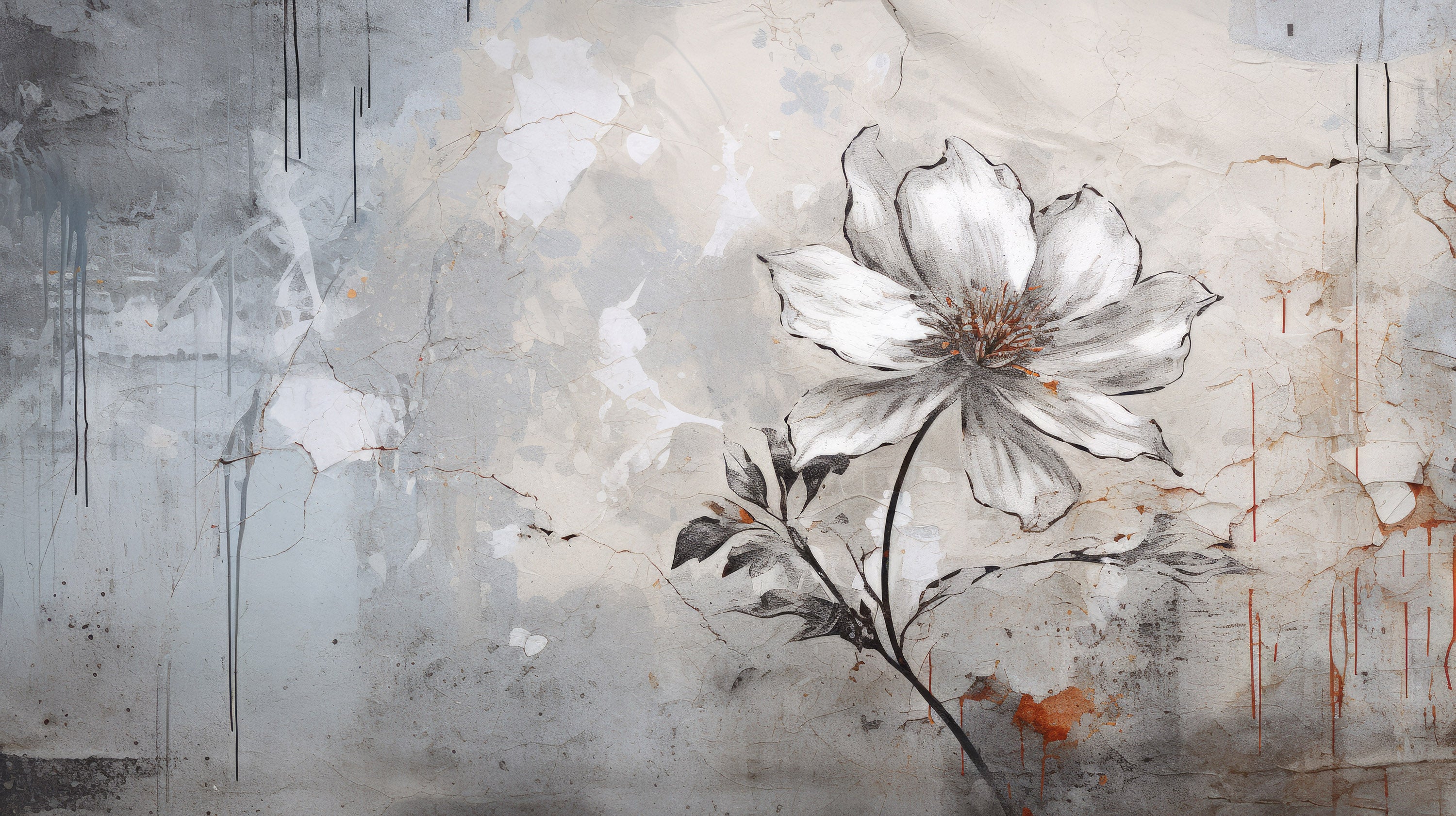Podgląd wzoru: Prezentacja całego wzoru fototapety o nazwie INDUSTRIAL FLOWER ELEGANCE