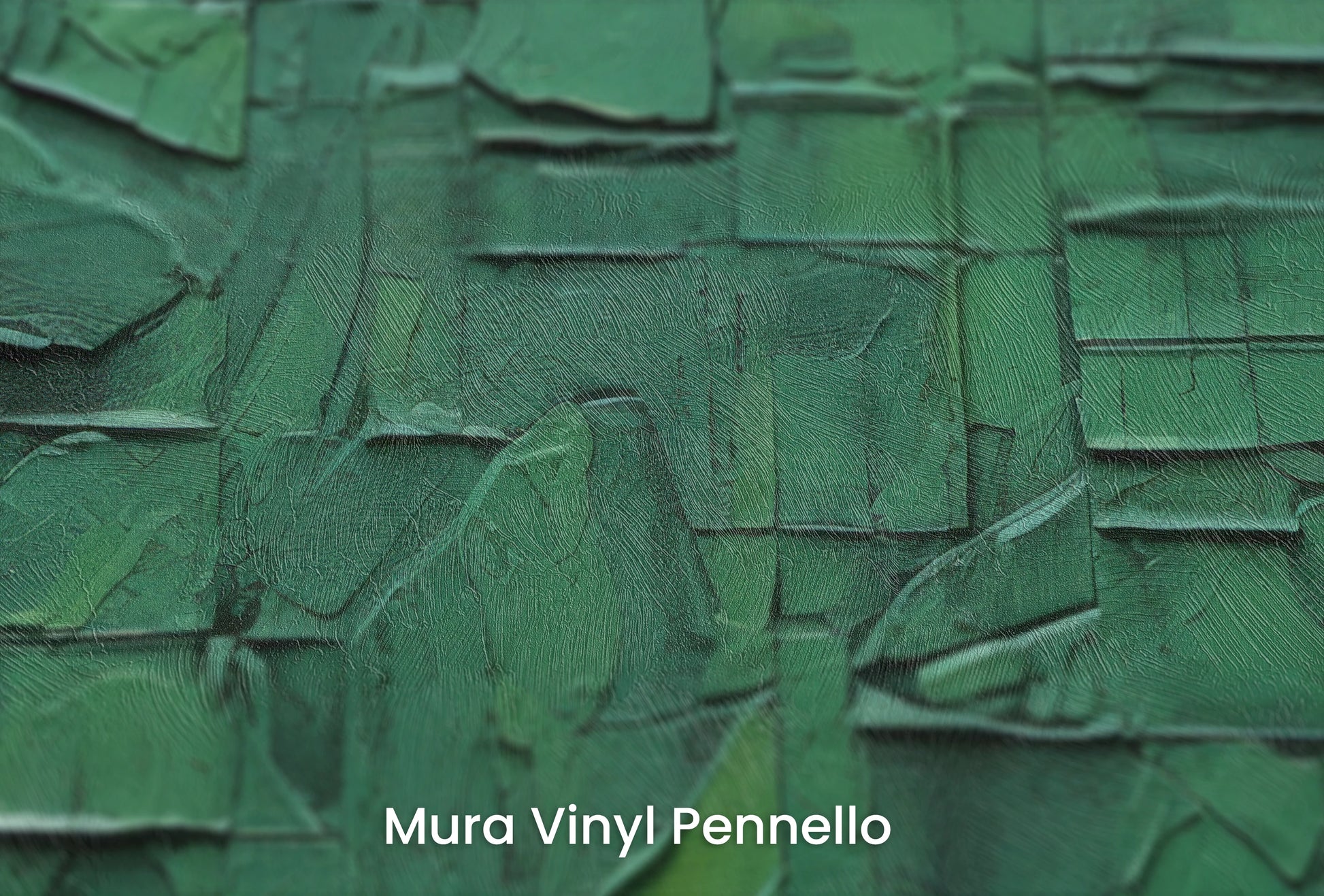 Zbliżenie na artystyczną fototapetę o nazwie Verdant Fragments na podłożu Mura Vinyl Pennello - faktura pociągnięć pędzla malarskiego.