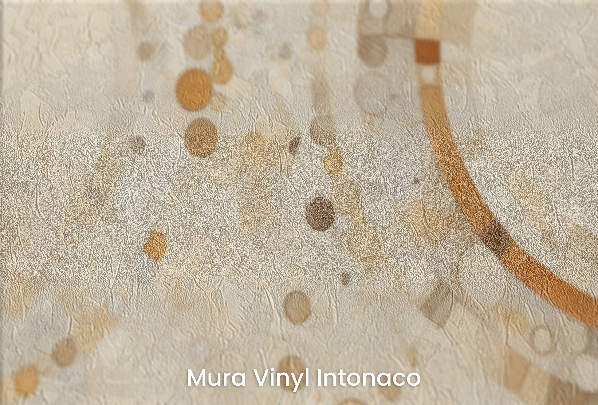 Zbliżenie na artystyczną fototapetę o nazwie CIRCULAR SYMPHONY IN SEPIA na podłożu Mura Vinyl Intonaco - struktura tartego tynku.
