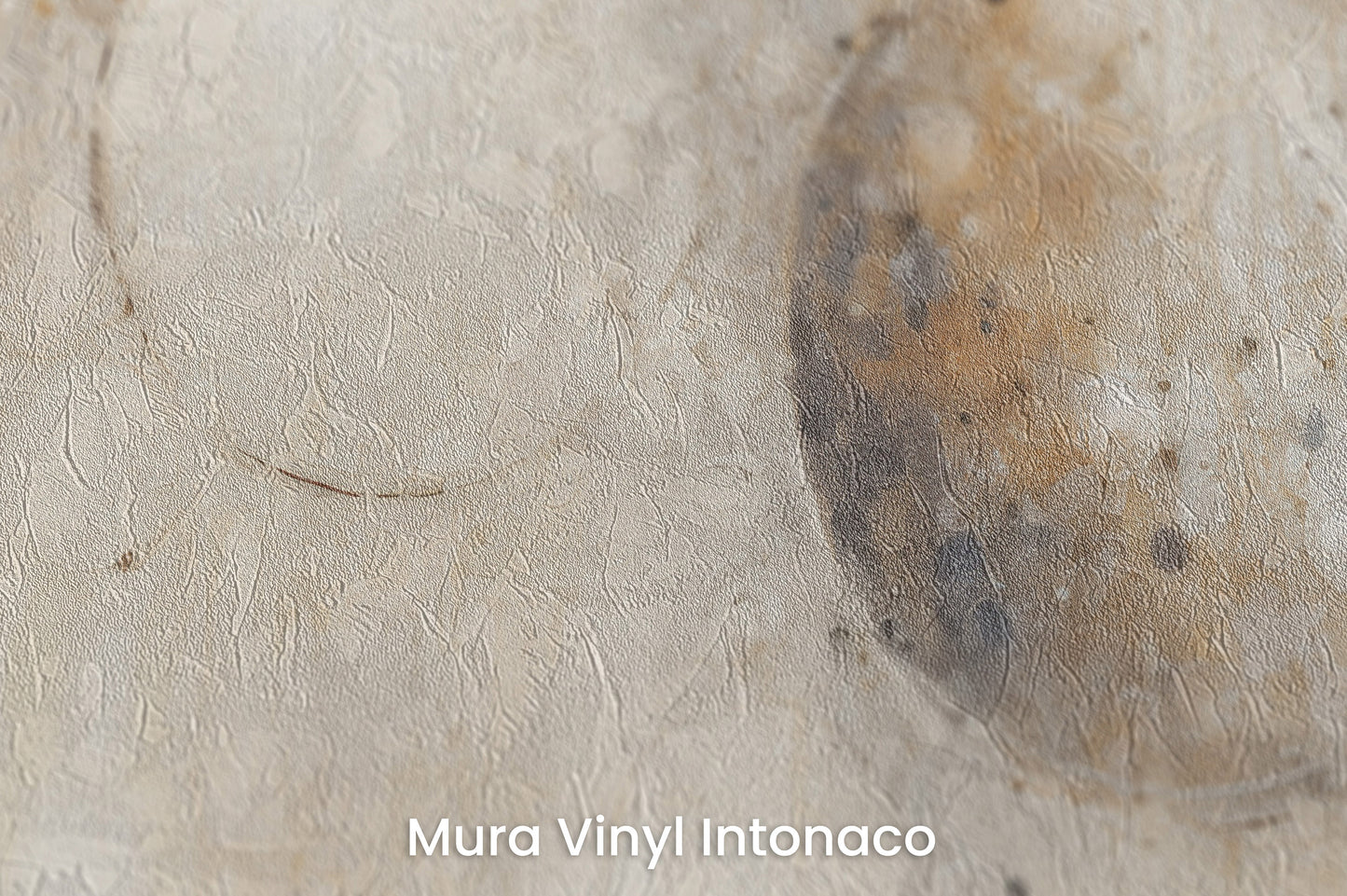 Zbliżenie na artystyczną fototapetę o nazwie ETHEREAL SPHERES na podłożu Mura Vinyl Intonaco - struktura tartego tynku.