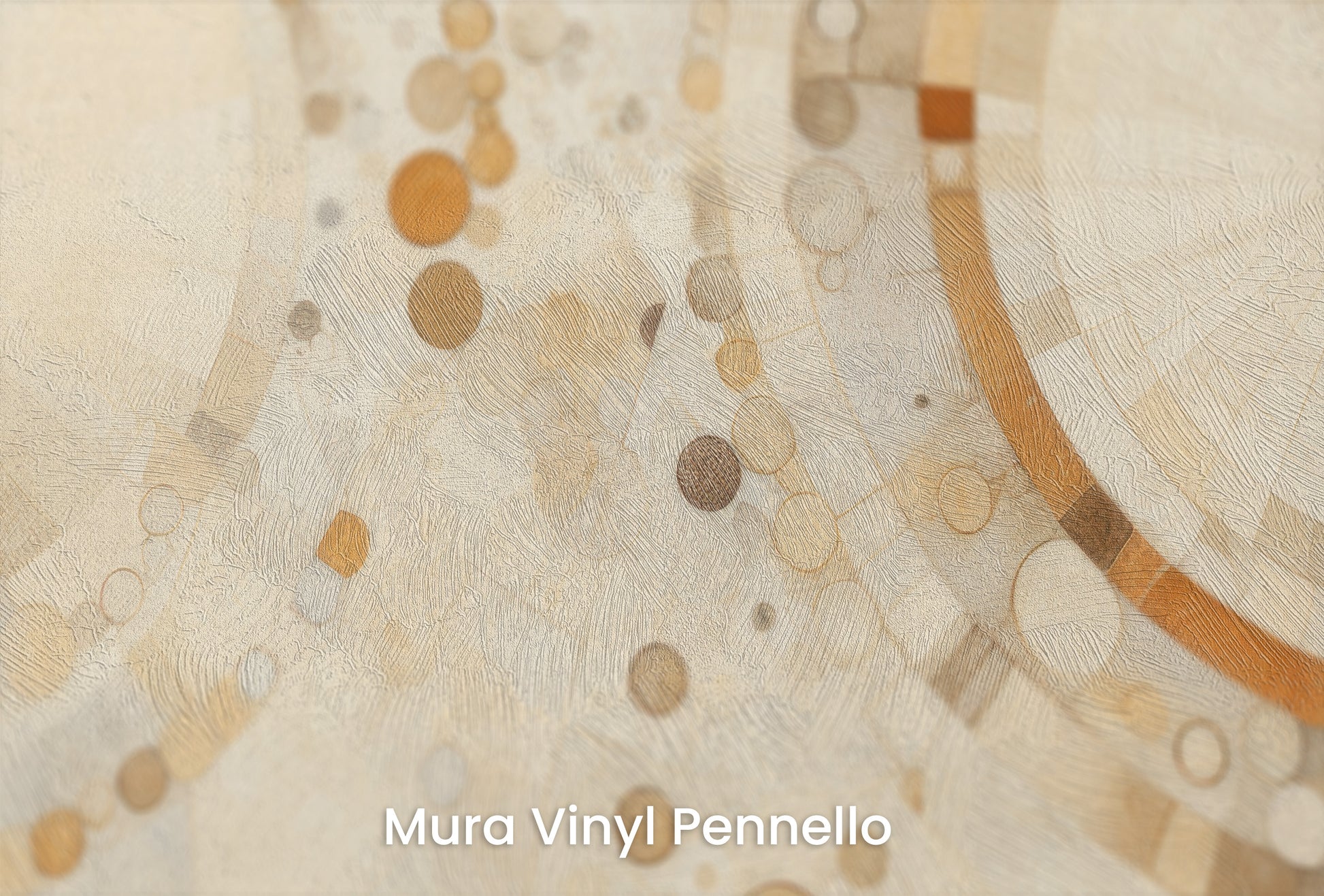 Zbliżenie na artystyczną fototapetę o nazwie CIRCULAR SYMPHONY IN SEPIA na podłożu Mura Vinyl Pennello - faktura pociągnięć pędzla malarskiego.