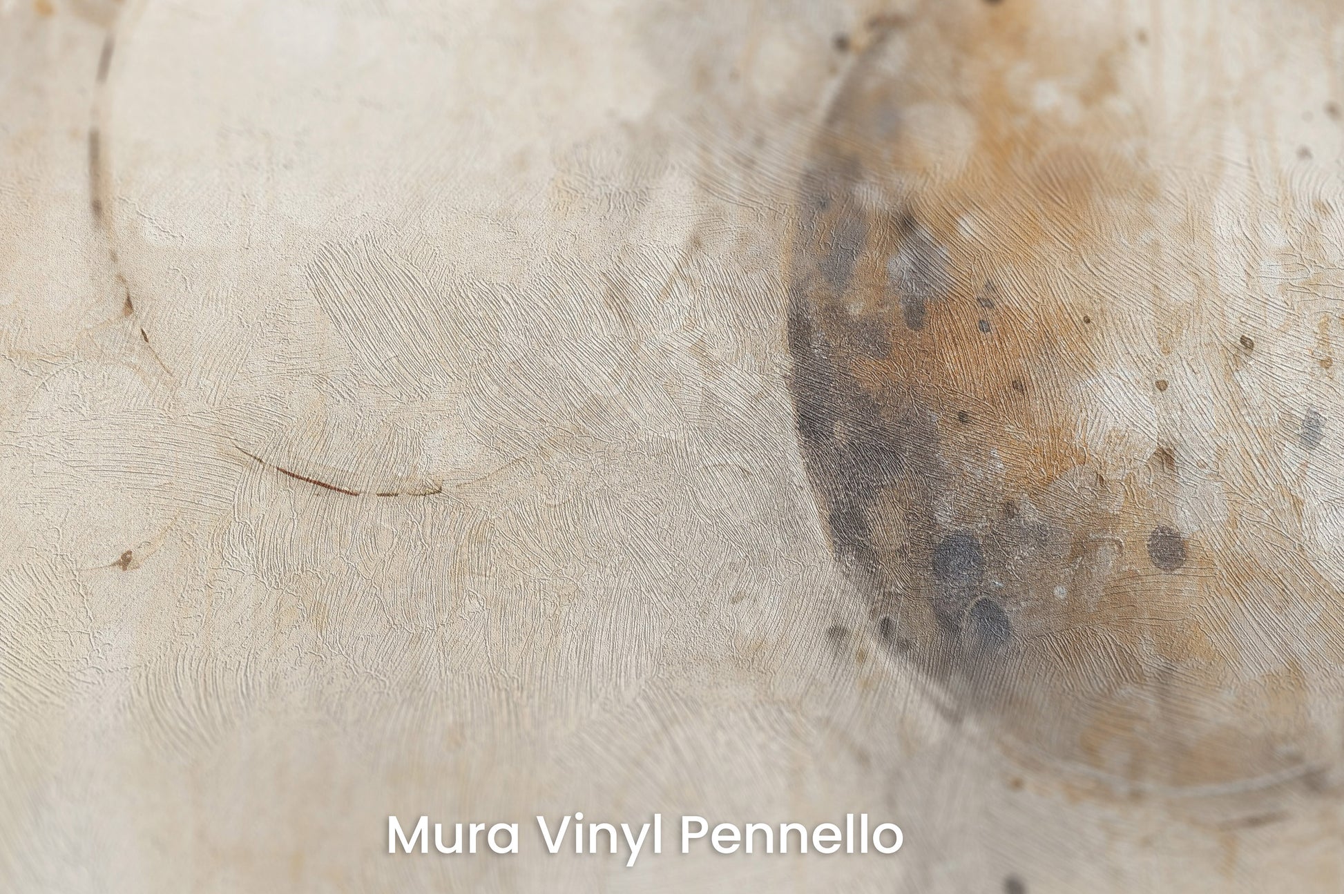 Zbliżenie na artystyczną fototapetę o nazwie ETHEREAL SPHERES na podłożu Mura Vinyl Pennello - faktura pociągnięć pędzla malarskiego.