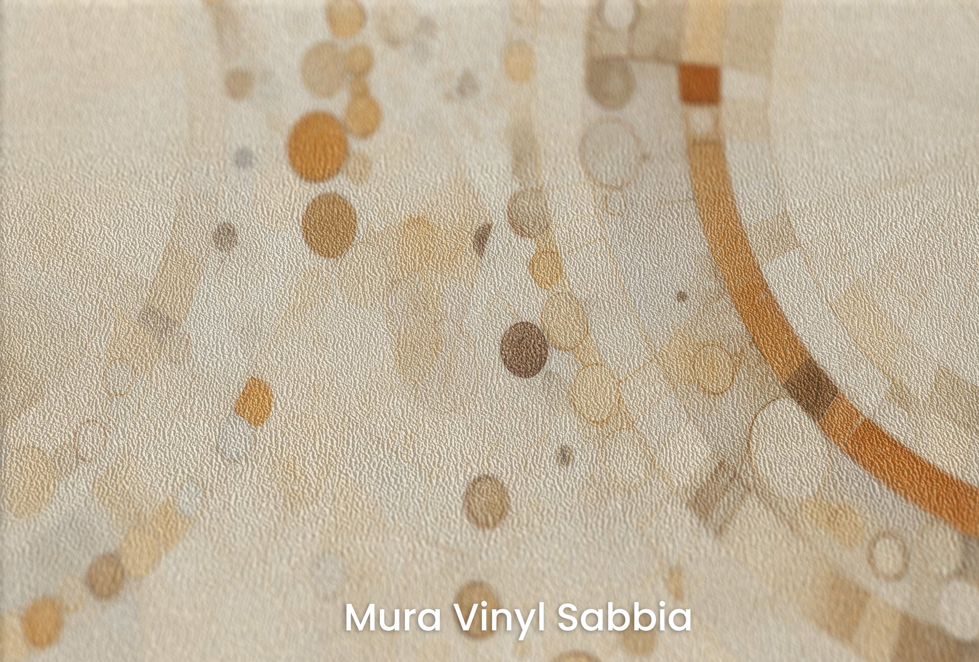 Zbliżenie na artystyczną fototapetę o nazwie CIRCULAR SYMPHONY IN SEPIA na podłożu Mura Vinyl Sabbia struktura grubego ziarna piasku.