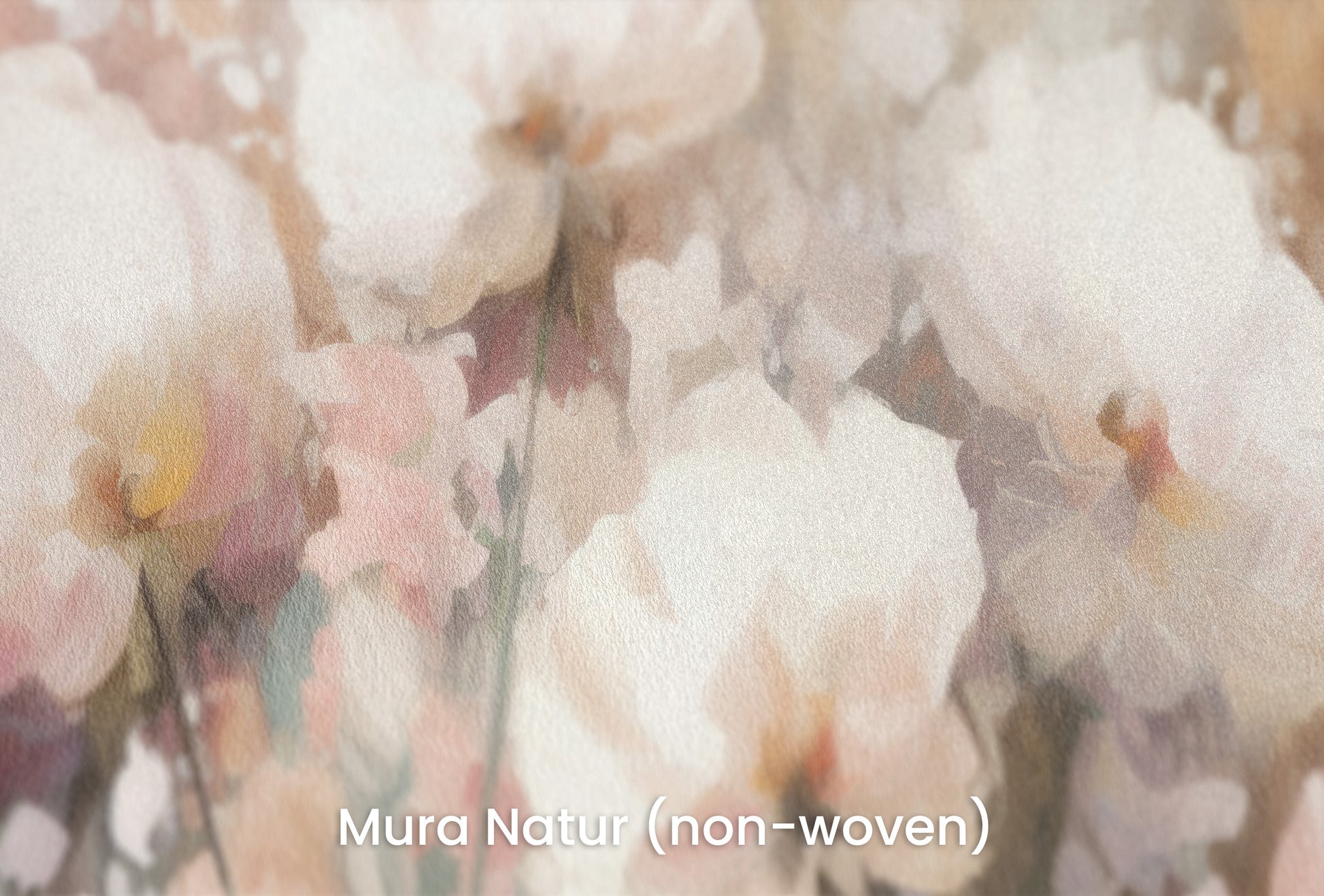 Zbliżenie na artystyczną fototapetę o nazwie Misty Blossom Drift na podłożu Mura Natur (non-woven) - naturalne i ekologiczne podłoże.