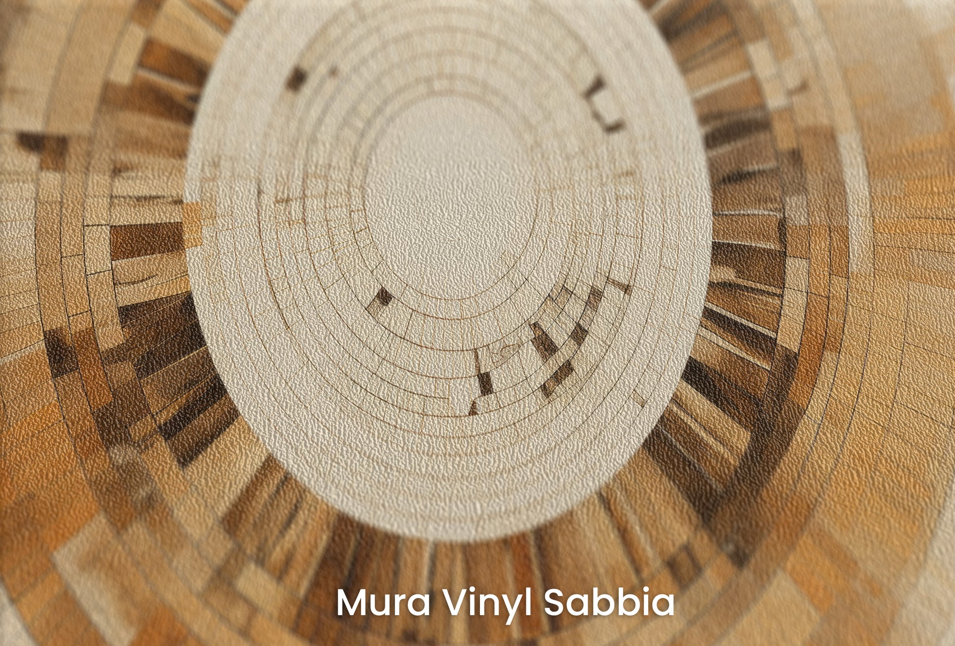 Zbliżenie na artystyczną fototapetę o nazwie ARCHITECTURAL ORBITAL DESIGN na podłożu Mura Vinyl Sabbia struktura grubego ziarna piasku.