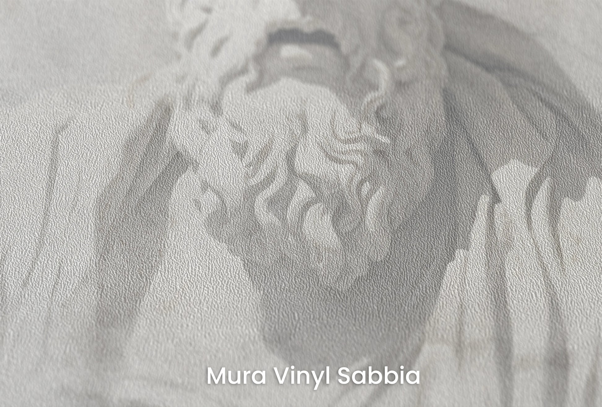 Zbliżenie na artystyczną fototapetę o nazwie Grecian Introspection na podłożu Mura Vinyl Sabbia struktura grubego ziarna piasku.