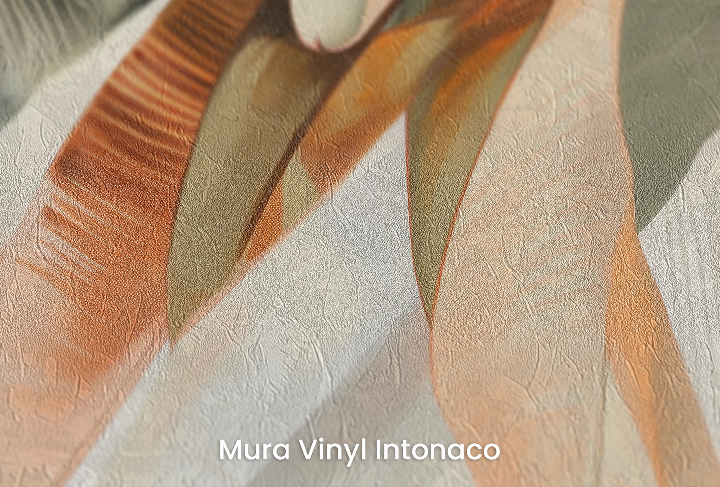 Zbliżenie na artystyczną fototapetę o nazwie Sunrise Serenity na podłożu Mura Vinyl Intonaco - struktura tartego tynku.