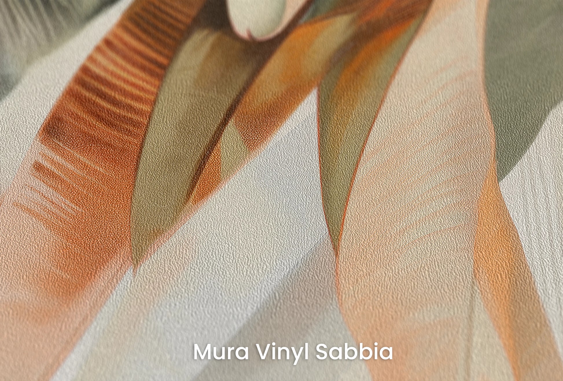 Zbliżenie na artystyczną fototapetę o nazwie Sunrise Serenity na podłożu Mura Vinyl Sabbia struktura grubego ziarna piasku.