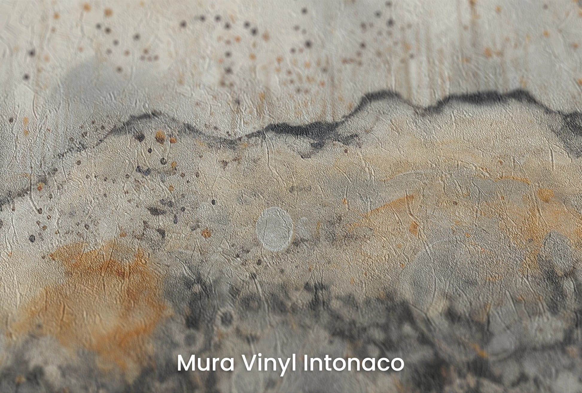 Zbliżenie na artystyczną fototapetę o nazwie Celestial Harmony #2 na podłożu Mura Vinyl Intonaco - struktura tartego tynku.