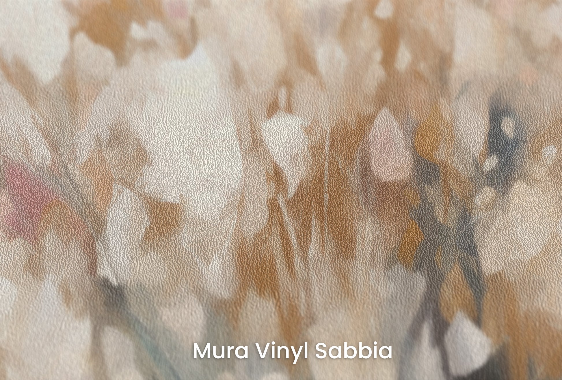 Zbliżenie na artystyczną fototapetę o nazwie Golden Petal Glow na podłożu Mura Vinyl Sabbia struktura grubego ziarna piasku.