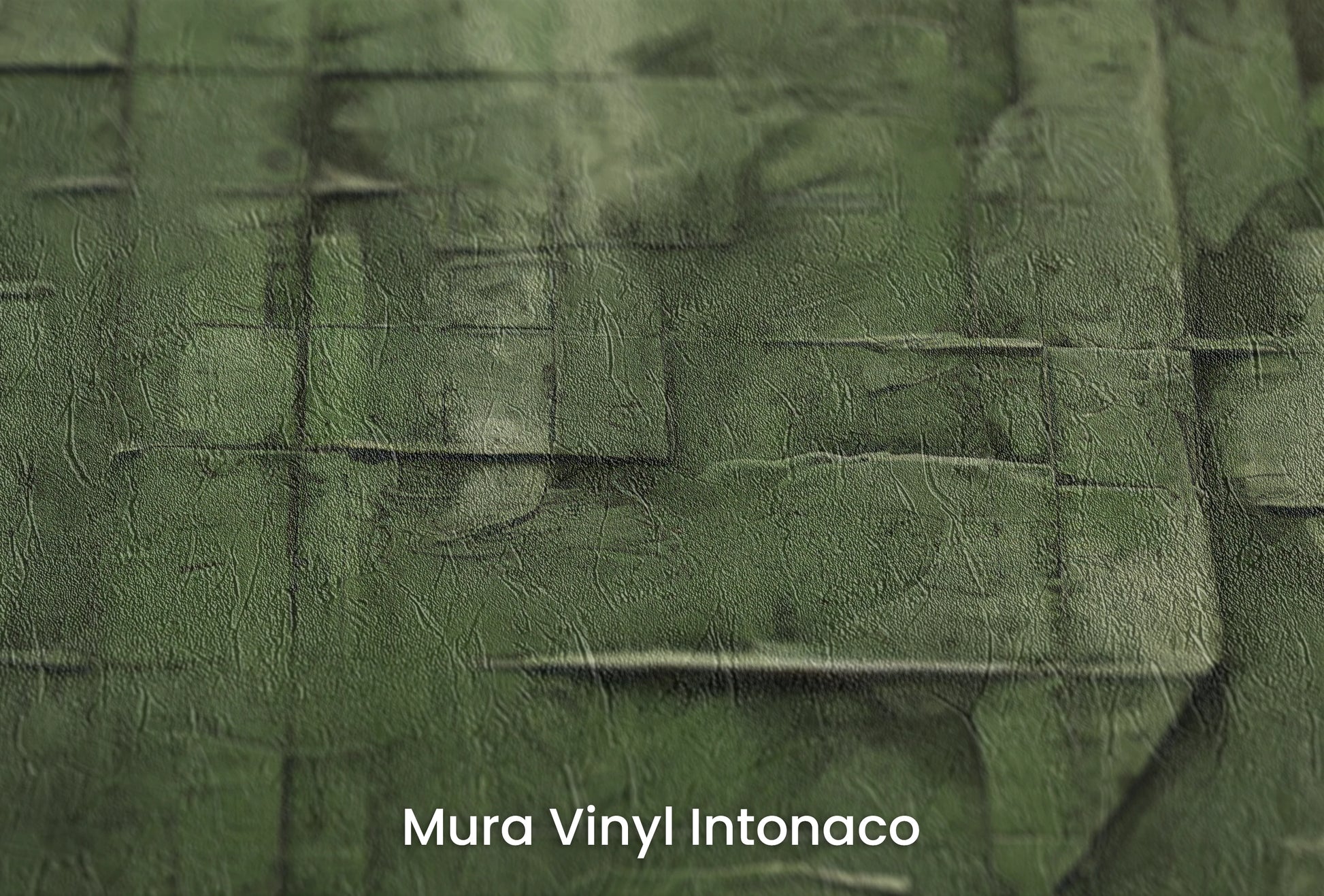 Zbliżenie na artystyczną fototapetę o nazwie Emerald Mosaic na podłożu Mura Vinyl Intonaco - struktura tartego tynku.
