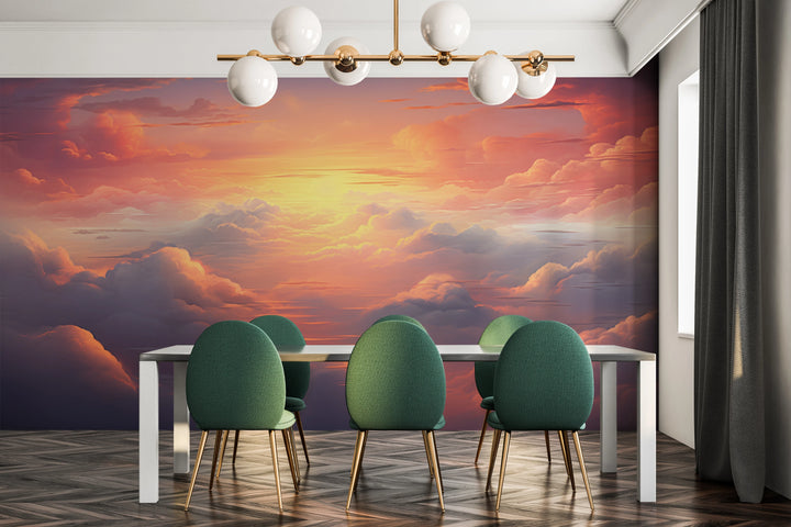 Wzór fototapety artystycznej o nazwie Fiery Skyline #2 pokazanej w aranżacji wnętrza.