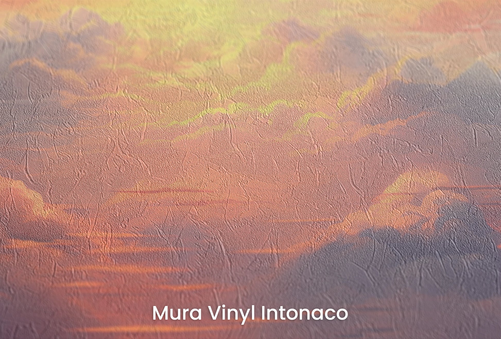 Zbliżenie na artystyczną fototapetę o nazwie Fiery Skyline #2 na podłożu Mura Vinyl Intonaco - struktura tartego tynku.