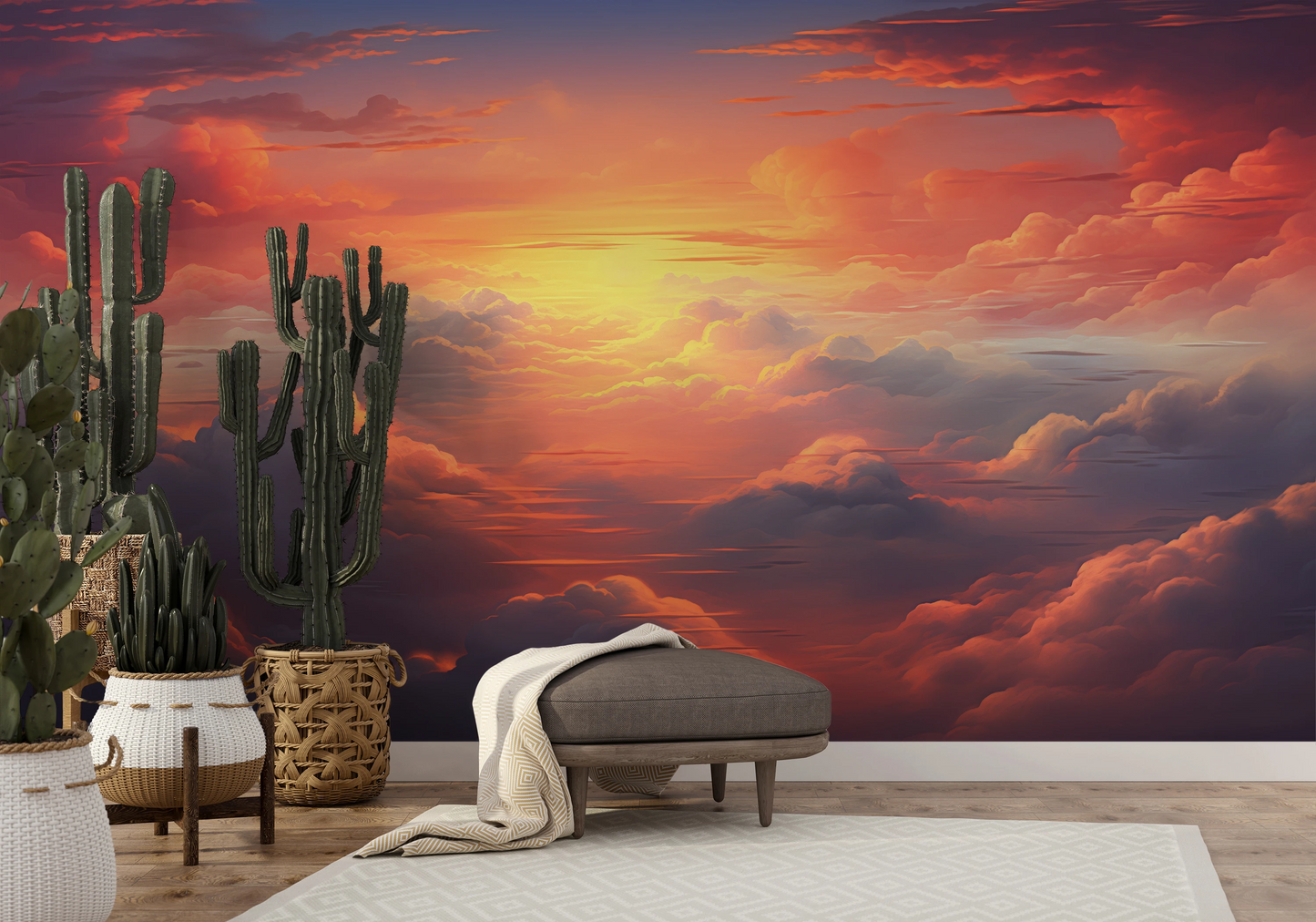 Fototapeta malowana o nazwie Fiery Skyline #2 pokazana w aranżacji wnętrza.