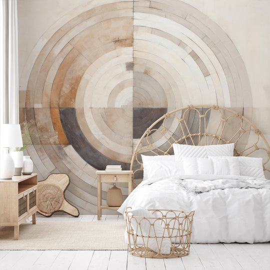 Wzór fototapety artystycznej o nazwie MONOCHROME ECLIPSE ABSTRACTION pokazanej w aranżacji wnętrza.