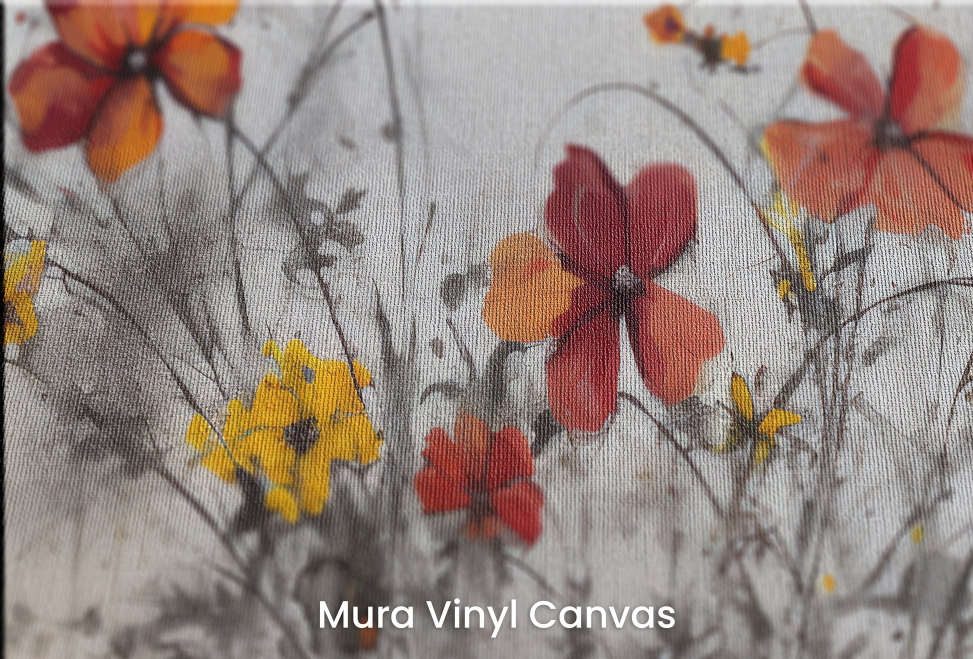 Zbliżenie na artystyczną fototapetę o nazwie VIVID AUTUMN WHISPERS na podłożu Mura Vinyl Canvas - faktura naturalnego płótna.