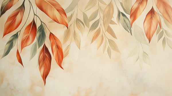 Automne Murmurant - papier peint artistique de feuilles dans des teintes chaudes d'automne