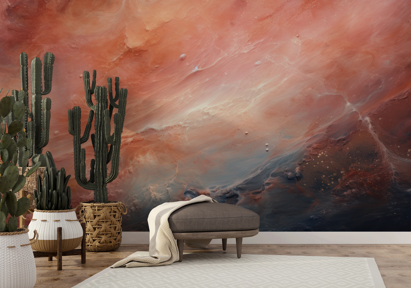 Fototapeta artystyczna o nazwie Venusian Skies pokazana w aranżacji wnętrza.