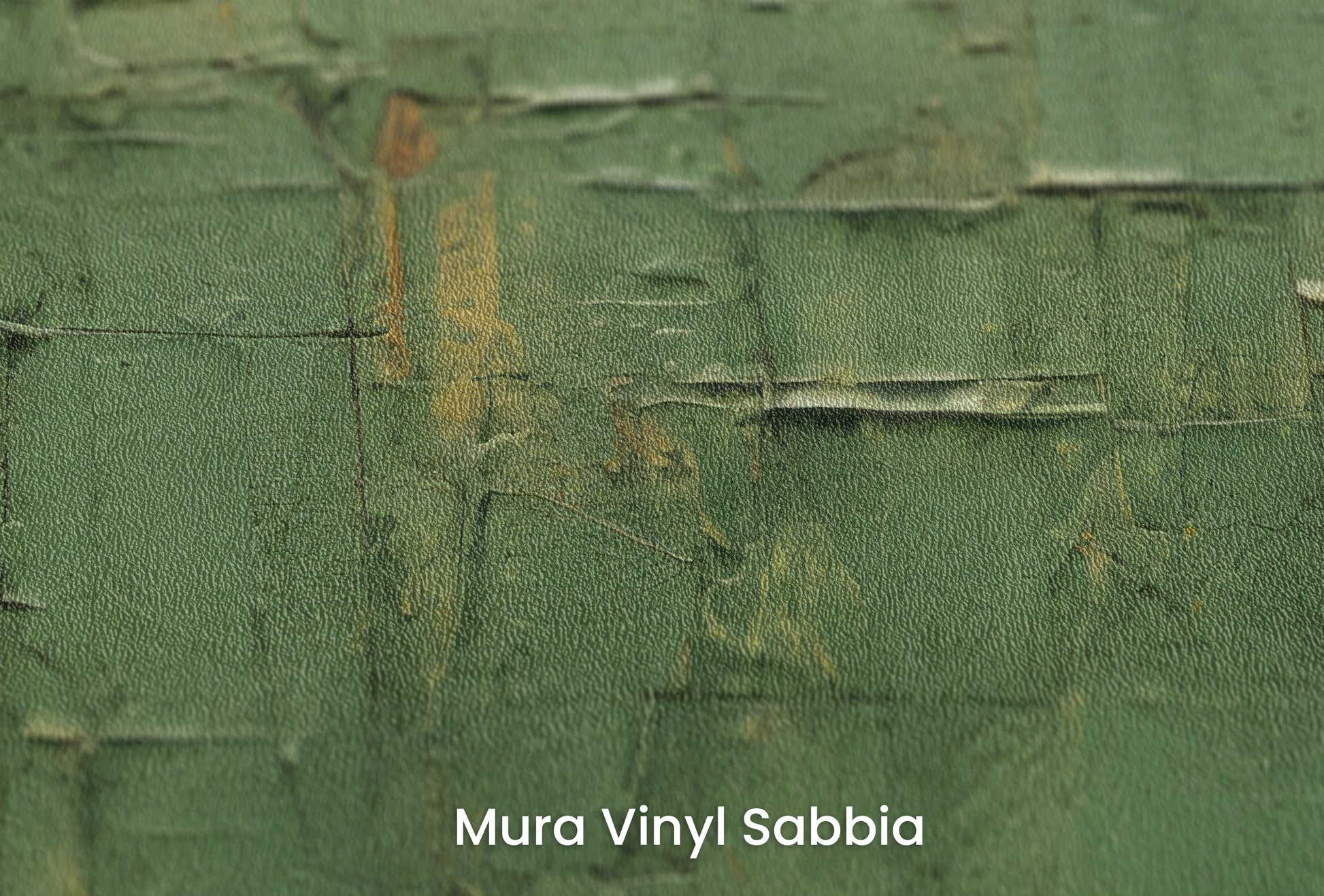 Zbliżenie na artystyczną fototapetę o nazwie Green Geometry na podłożu Mura Vinyl Sabbia struktura grubego ziarna piasku.