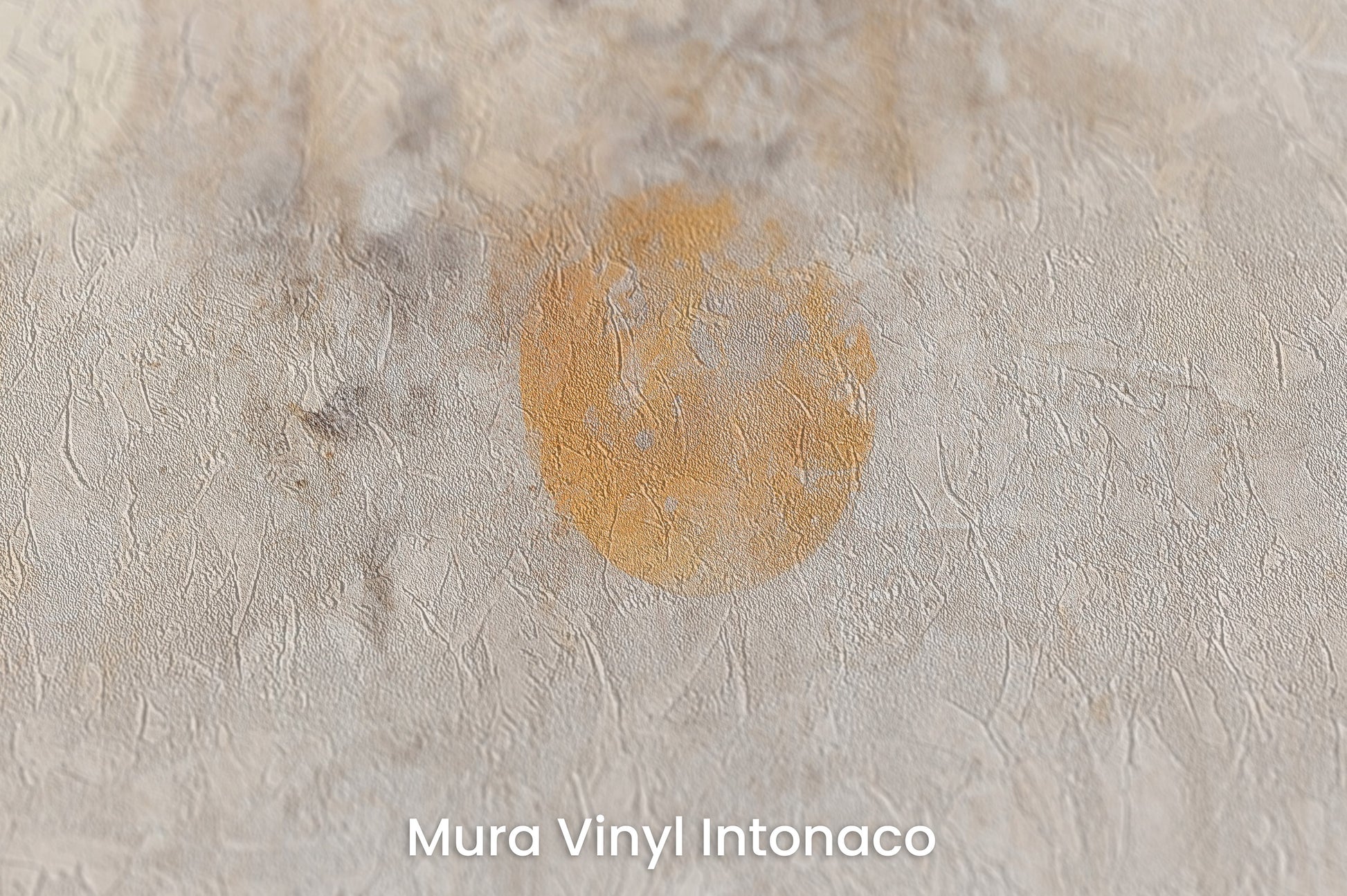 Zbliżenie na artystyczną fototapetę o nazwie ORBITAL WHISPER CANVAS na podłożu Mura Vinyl Intonaco - struktura tartego tynku.