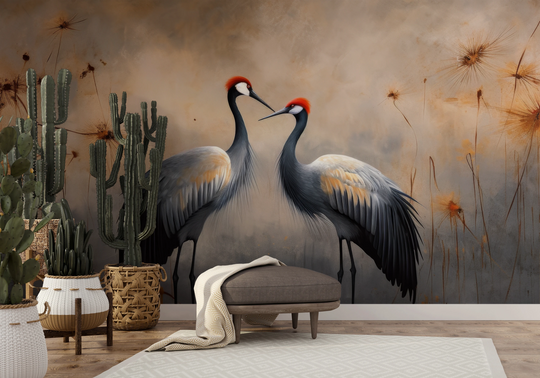 Wzór fototapety artystycznej o nazwie Passionate Glance pokazanej w aranżacji wnętrza.