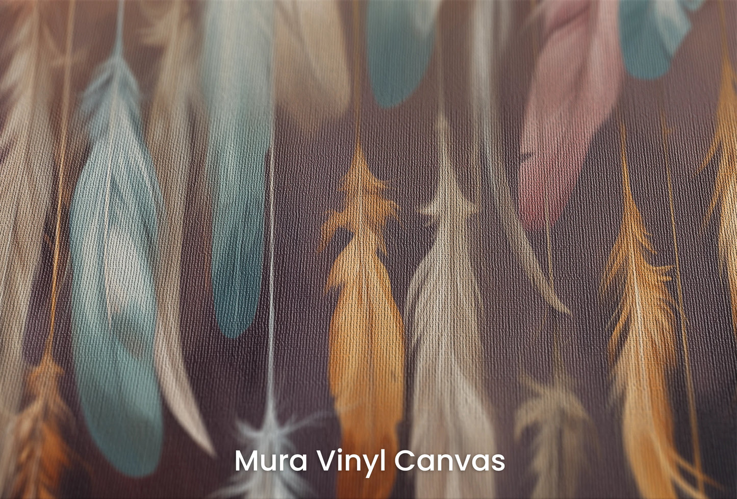 Zbliżenie na artystyczną fototapetę o nazwie Sunset Feathers na podłożu Mura Vinyl Canvas - faktura naturalnego płótna.