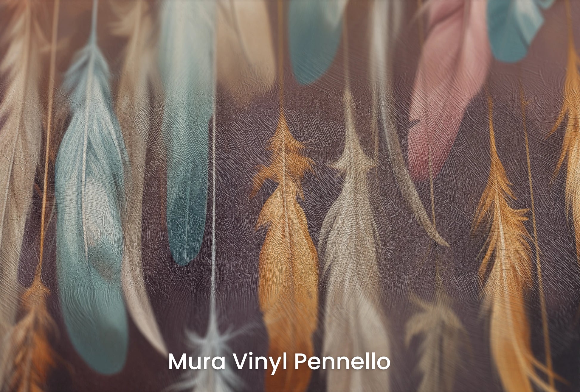 Zbliżenie na artystyczną fototapetę o nazwie Sunset Feathers na podłożu Mura Vinyl Pennello - faktura pociągnięć pędzla malarskiego.