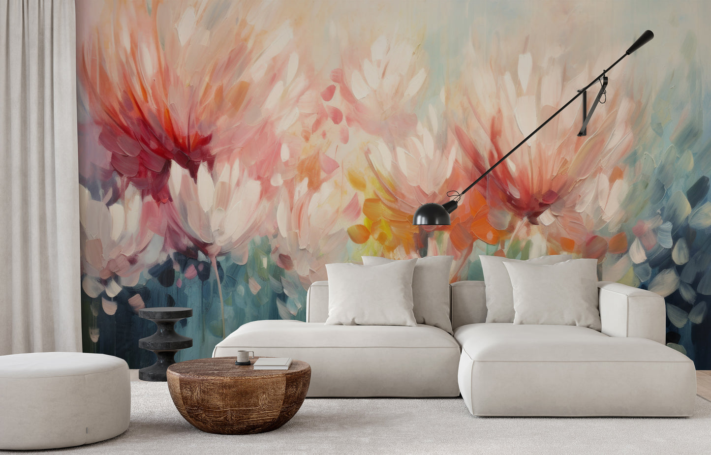 Fototapeta malowana o nazwie Floral Burst pokazana w aranżacji wnętrza.