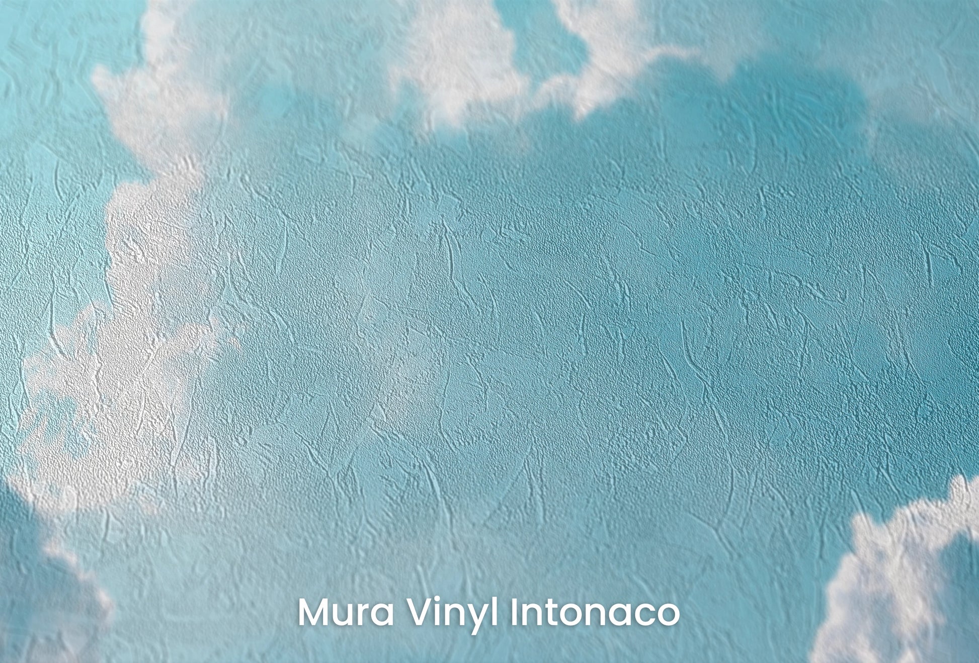 Zbliżenie na artystyczną fototapetę o nazwie Azure Calm na podłożu Mura Vinyl Intonaco - struktura tartego tynku.
