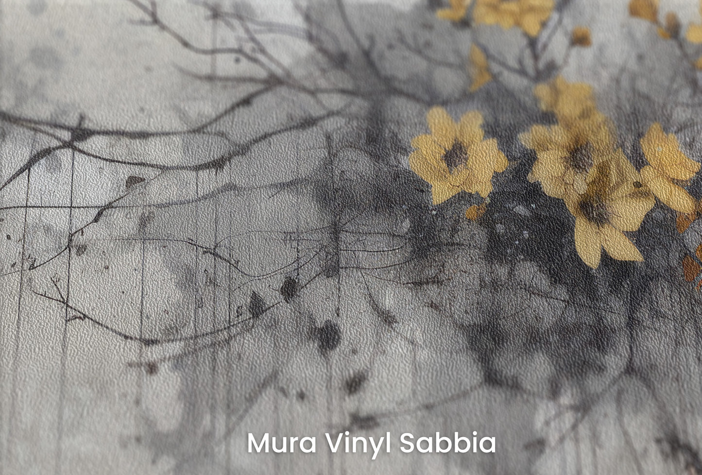Zbliżenie na artystyczną fototapetę o nazwie GOLDEN SPRING AWAKENING na podłożu Mura Vinyl Sabbia struktura grubego ziarna piasku.