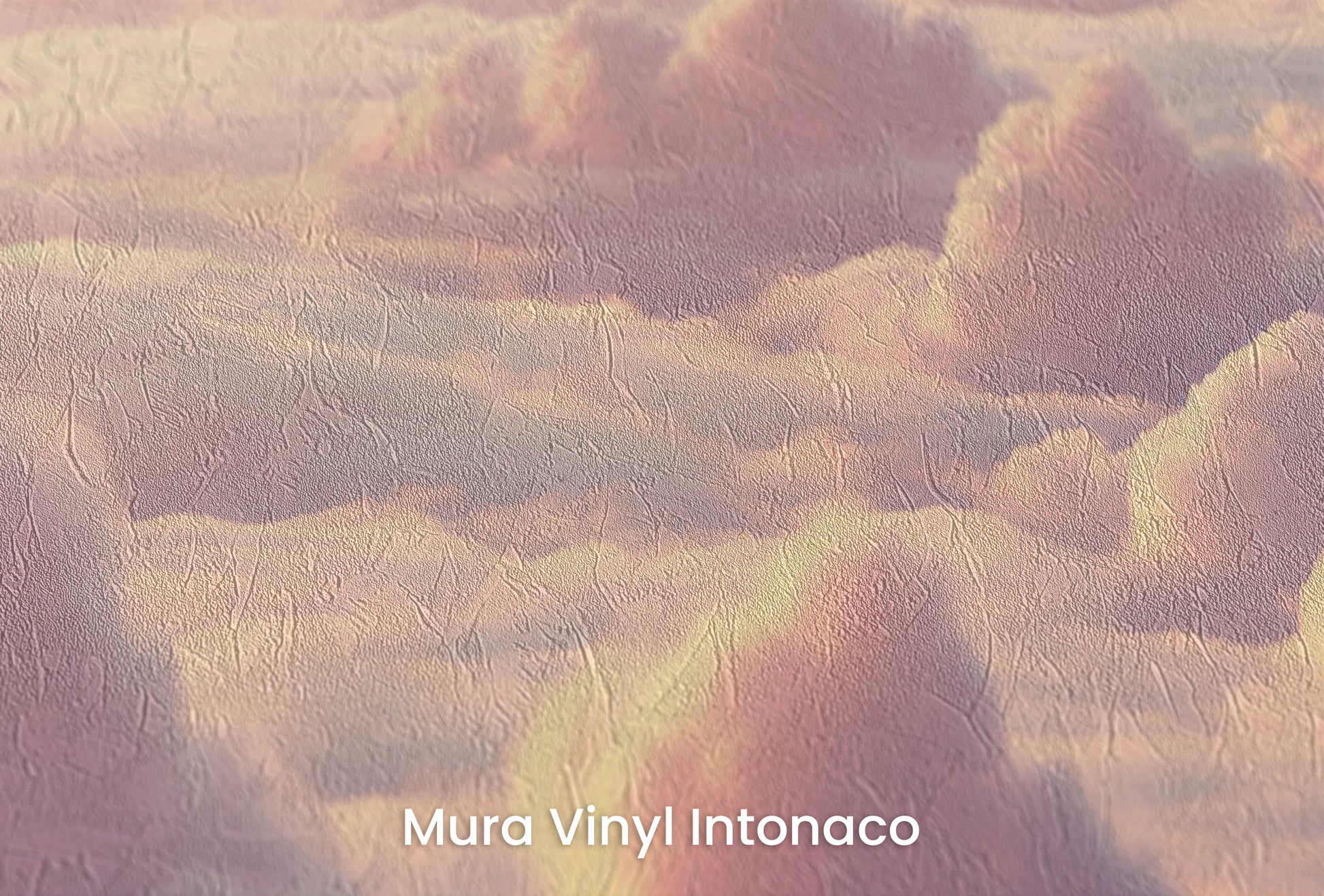 Zbliżenie na artystyczną fototapetę o nazwie Heavenly Dawn na podłożu Mura Vinyl Intonaco - struktura tartego tynku.