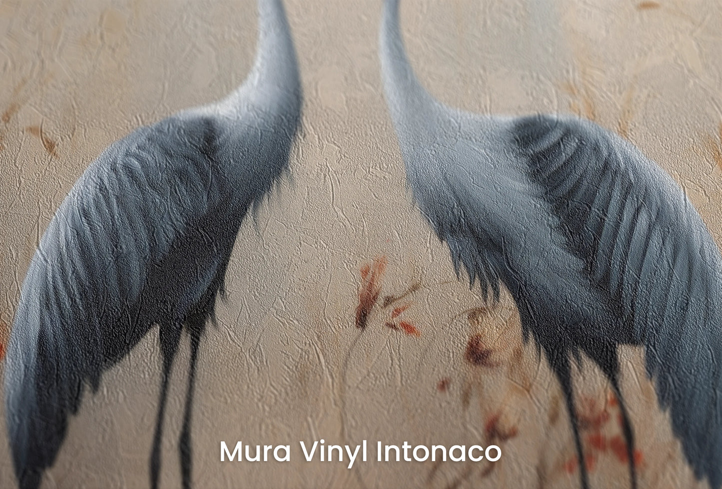 Zbliżenie na artystyczną fototapetę o nazwie Autumn Melody na podłożu Mura Vinyl Intonaco - struktura tartego tynku.
