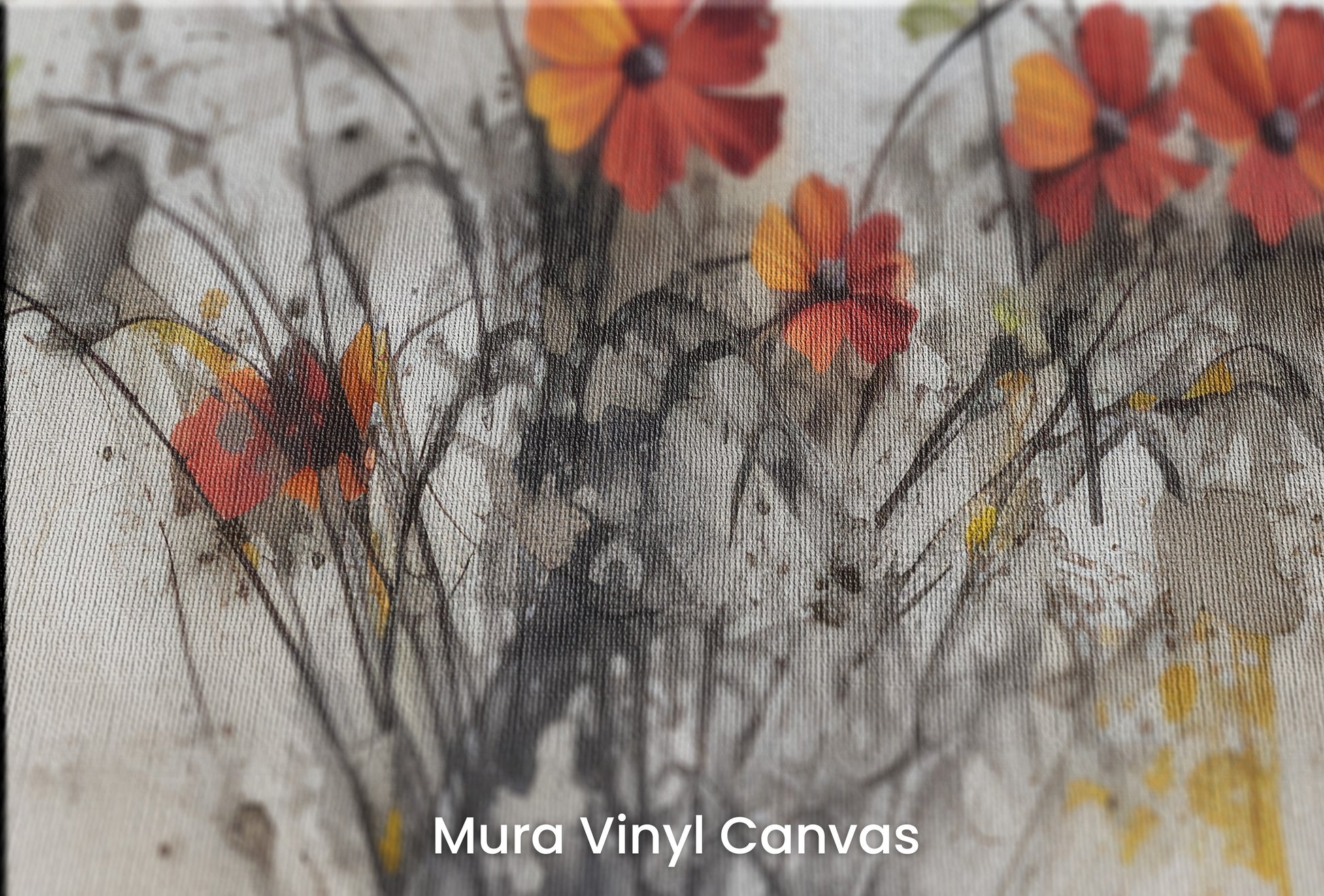 Zbliżenie na artystyczną fototapetę o nazwie SUNSET FLORAL FUSION na podłożu Mura Vinyl Canvas - faktura naturalnego płótna.