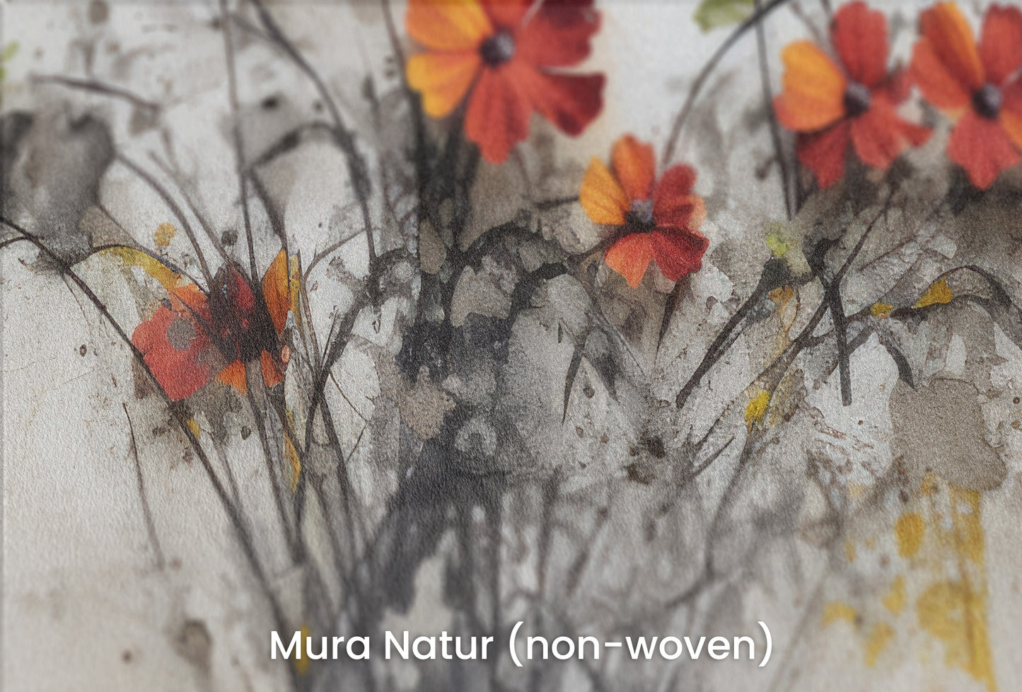 Zbliżenie na artystyczną fototapetę o nazwie SUNSET FLORAL FUSION na podłożu Mura Natur (non-woven) - naturalne i ekologiczne podłoże.