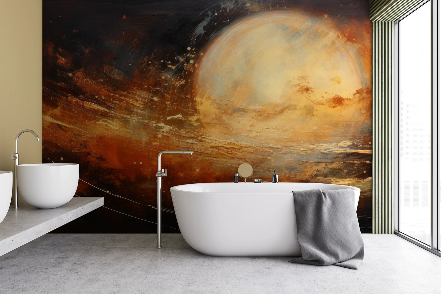 Fototapeta malowana o nazwie Saturn's Embrace pokazana w aranżacji wnętrza.