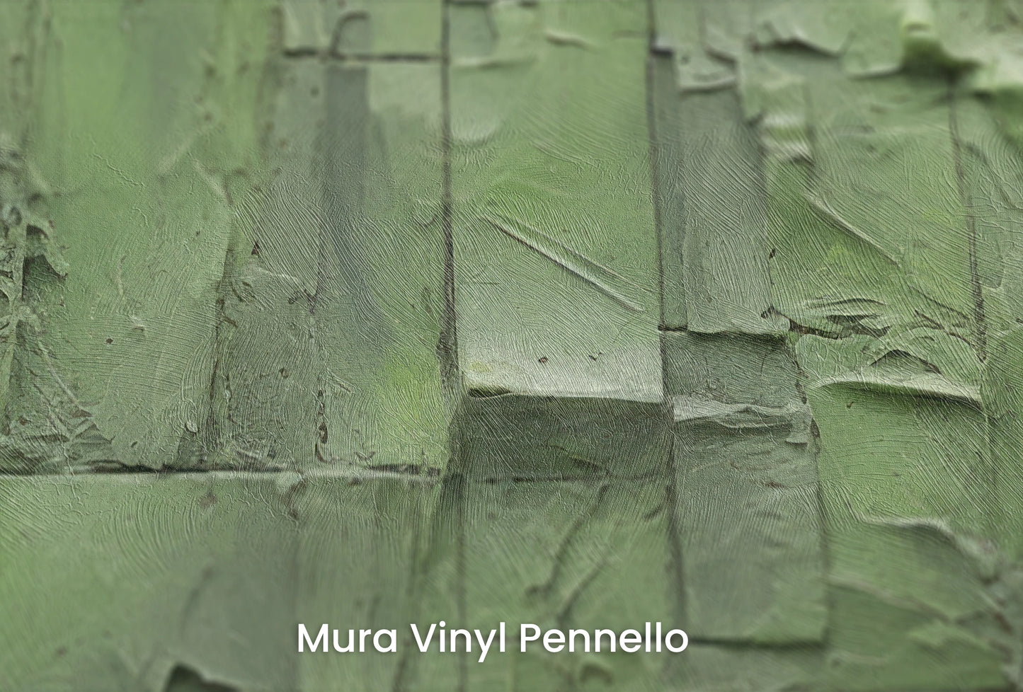 Zbliżenie na artystyczną fototapetę o nazwie Green Patchwork na podłożu Mura Vinyl Pennello - faktura pociągnięć pędzla malarskiego.