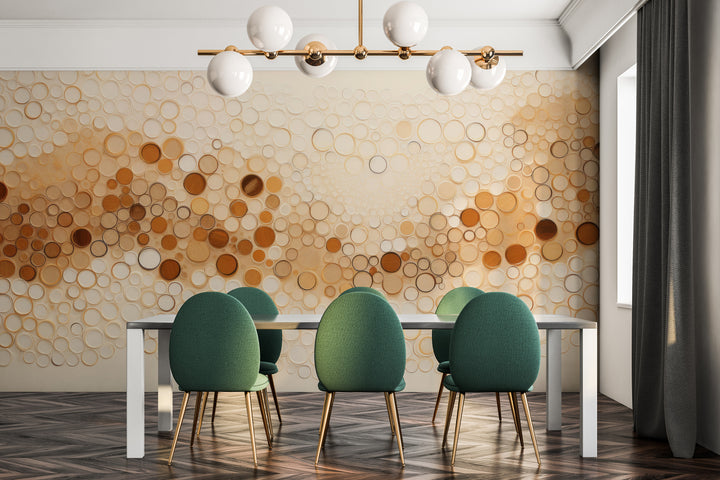 Wzór fototapety artystycznej o nazwie AUTUMNAL BUBBLE WAVE pokazanej w aranżacji wnętrza.
