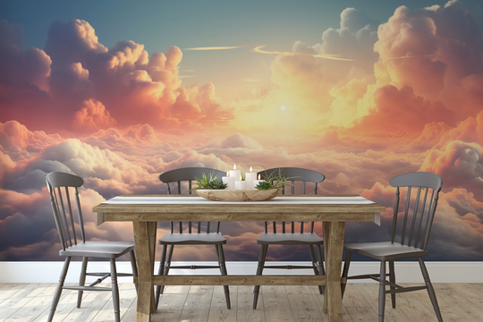 Wzór fototapety artystycznej o nazwie Sunset Serenade pokazanej w aranżacji wnętrza.