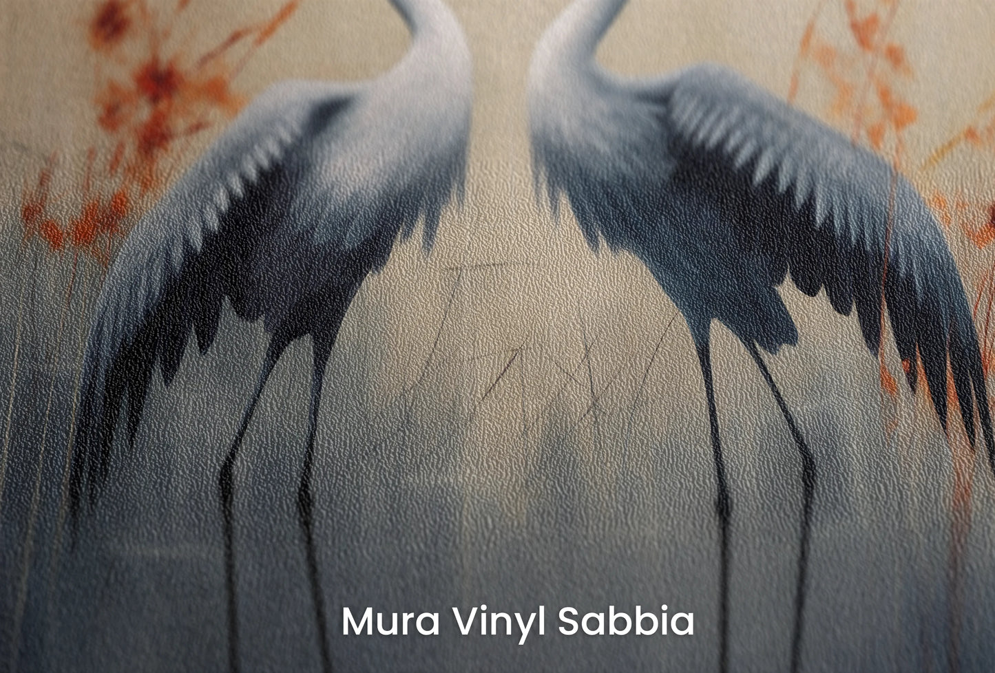 Zbliżenie na artystyczną fototapetę o nazwie Morning Mist na podłożu Mura Vinyl Sabbia struktura grubego ziarna piasku.
