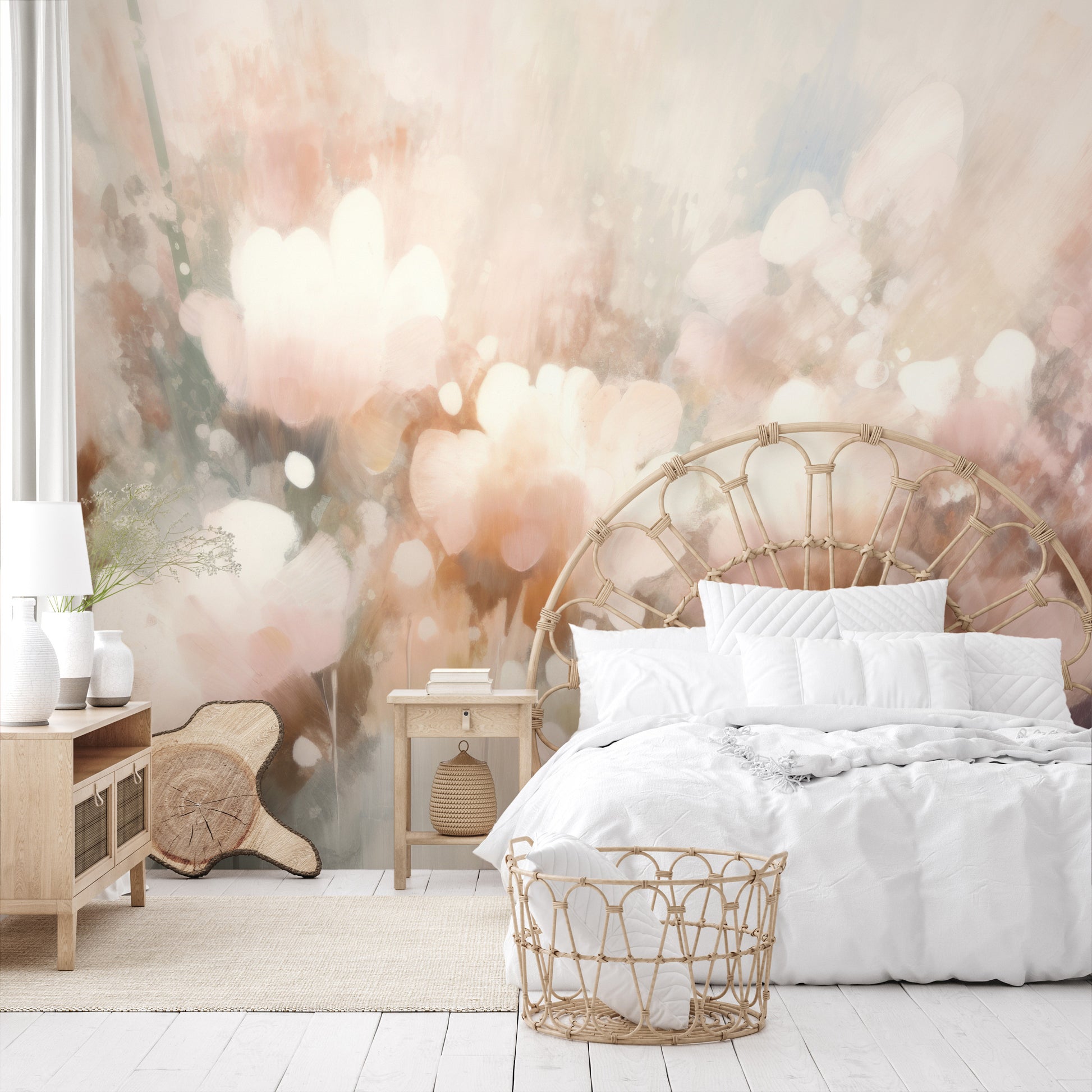 Fototapeta malowana o nazwie Pastel Petal Dream pokazana w aranżacji wnętrza.
