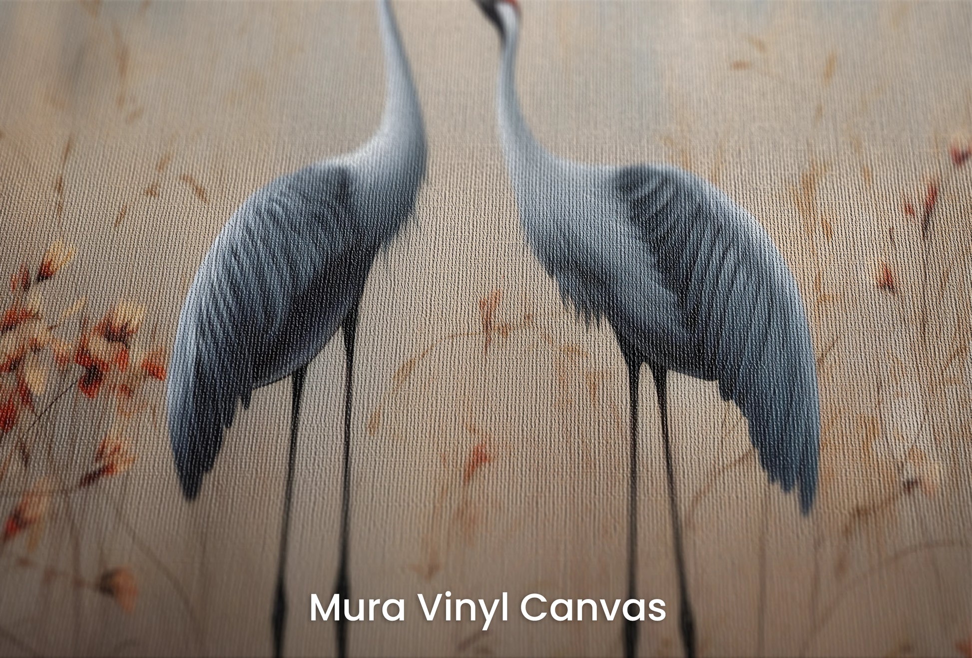 Zbliżenie na artystyczną fototapetę o nazwie Rustic Serenity na podłożu Mura Vinyl Canvas - faktura naturalnego płótna.