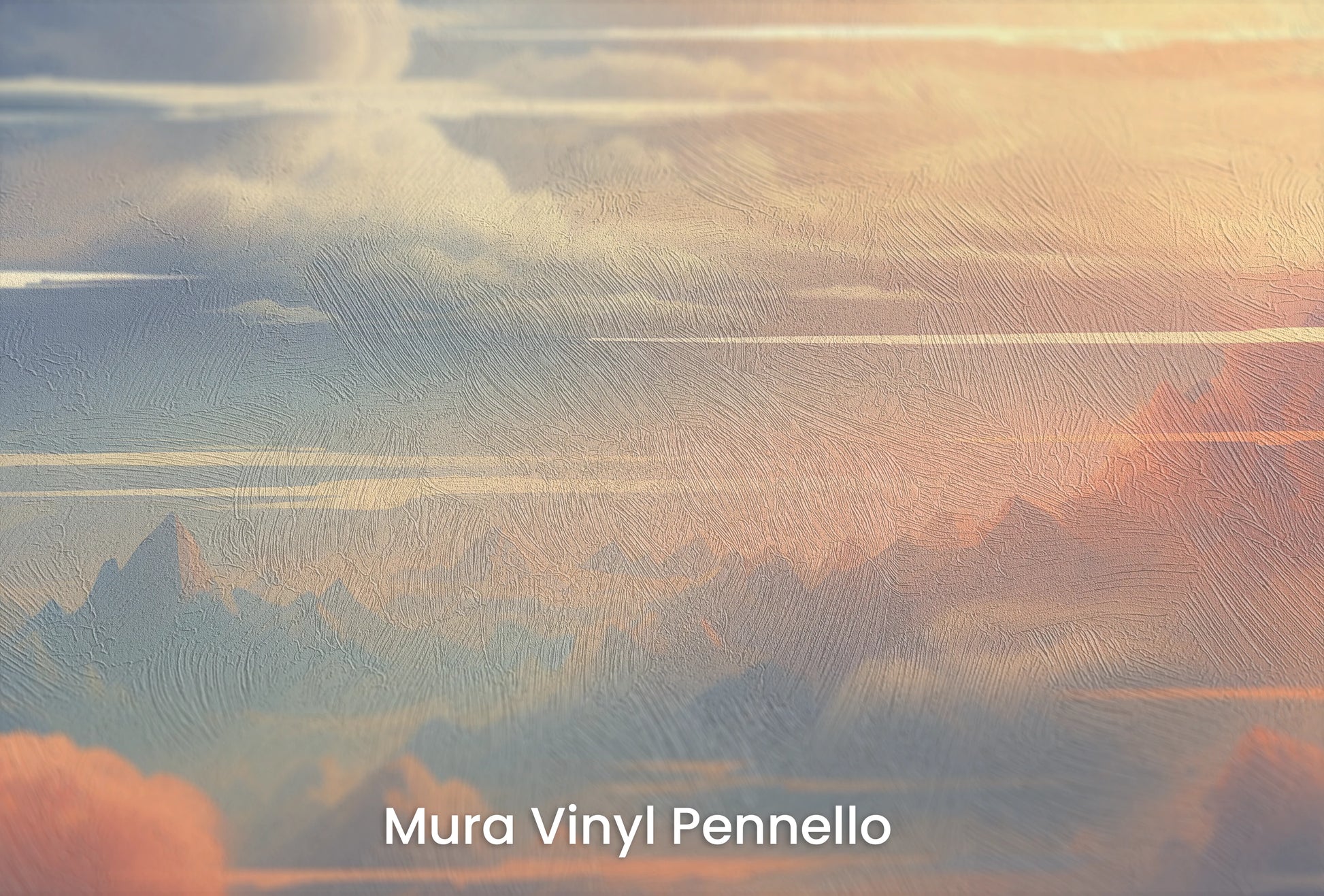 Zbliżenie na artystyczną fototapetę o nazwie Serene Altitudes na podłożu Mura Vinyl Pennello - faktura pociągnięć pędzla malarskiego.
