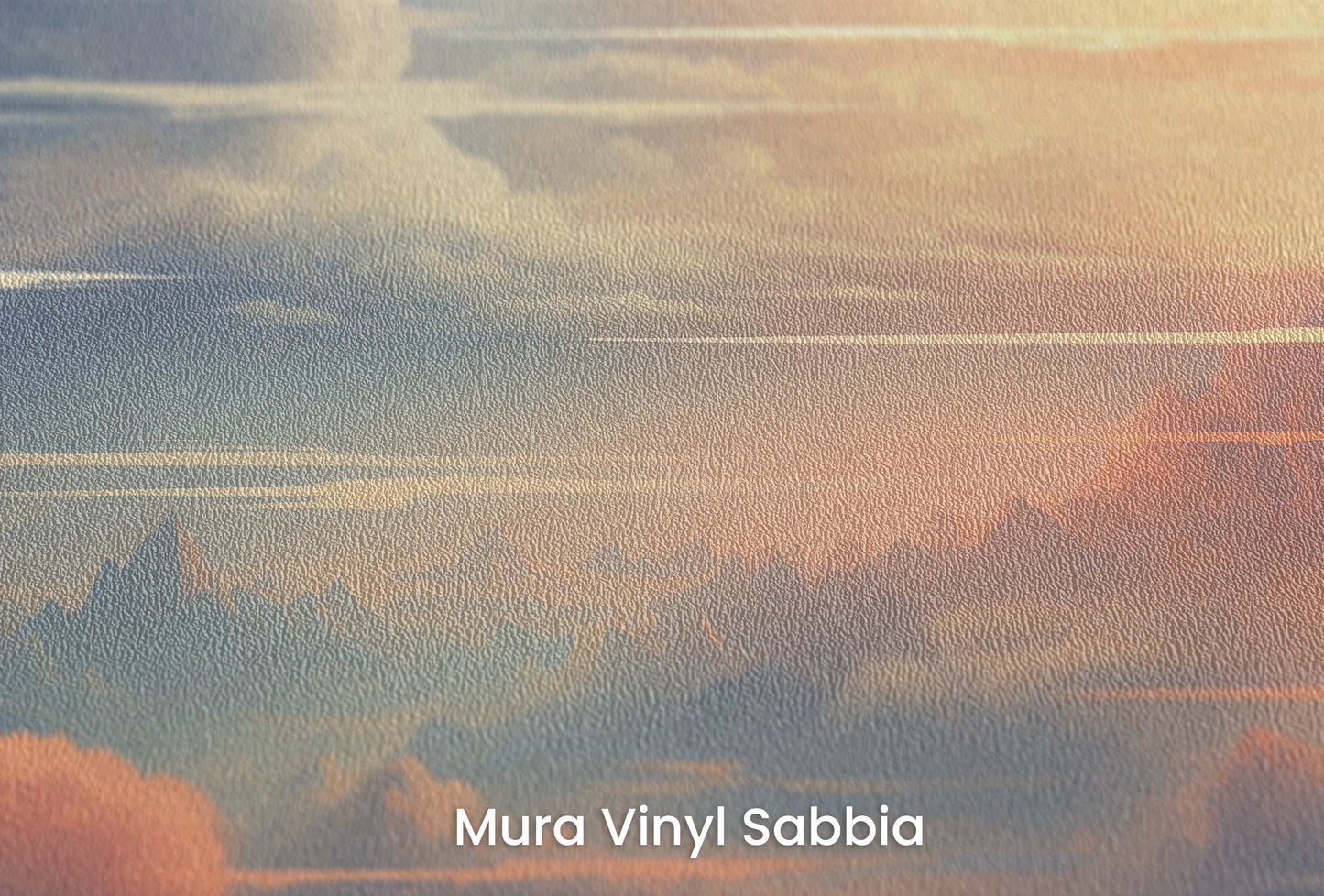 Zbliżenie na artystyczną fototapetę o nazwie Serene Altitudes na podłożu Mura Vinyl Sabbia struktura grubego ziarna piasku.